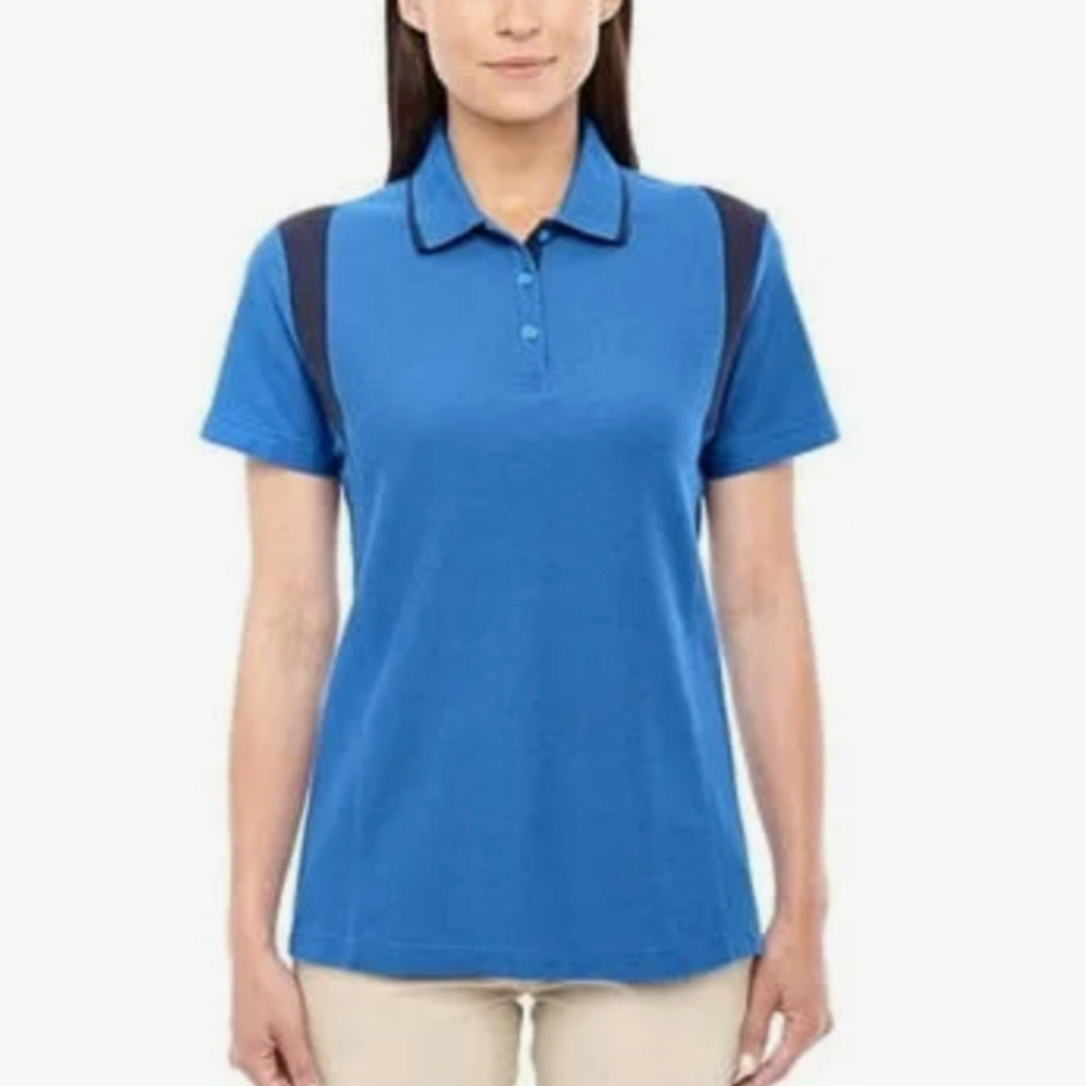 Devon & Jones DRYTEC20™ Performance Blue Short Sleeve Colorblock Polo Size Small